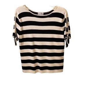 Vintage Joseph Ribkoff Trends Blue and White Striped Blouse Tie Sleeve Medium